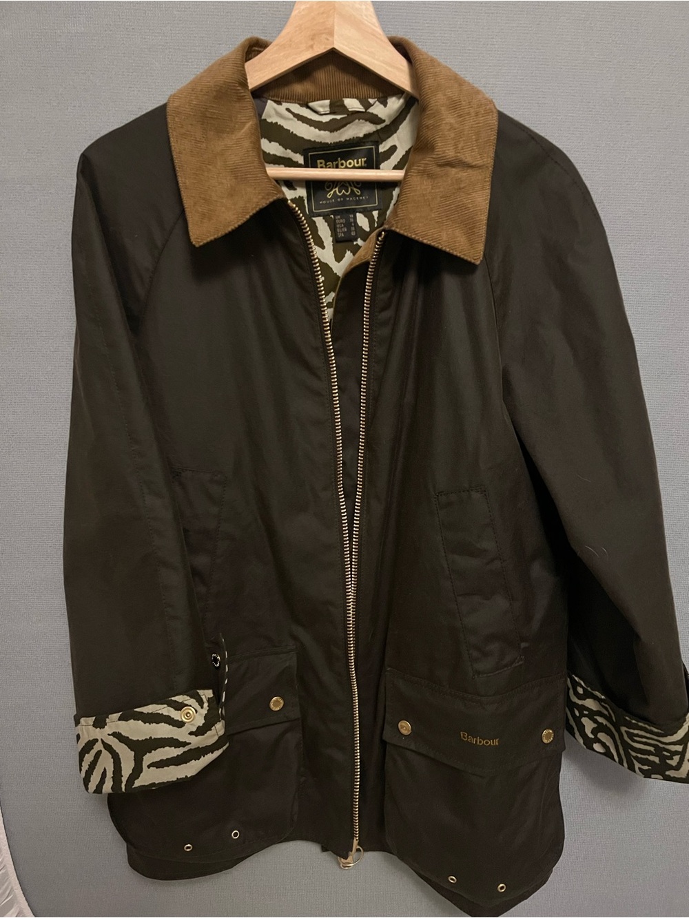 Barbour Dark brown Field Jacket with Brown Corduroy Collar with Wax